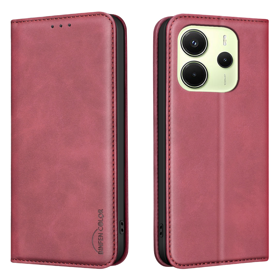 BINFEN COLOR for Xiaomi Redmi Note 14 4G (163.25mm) RFID Blocking Calf Texture PU Leather Phone Cover