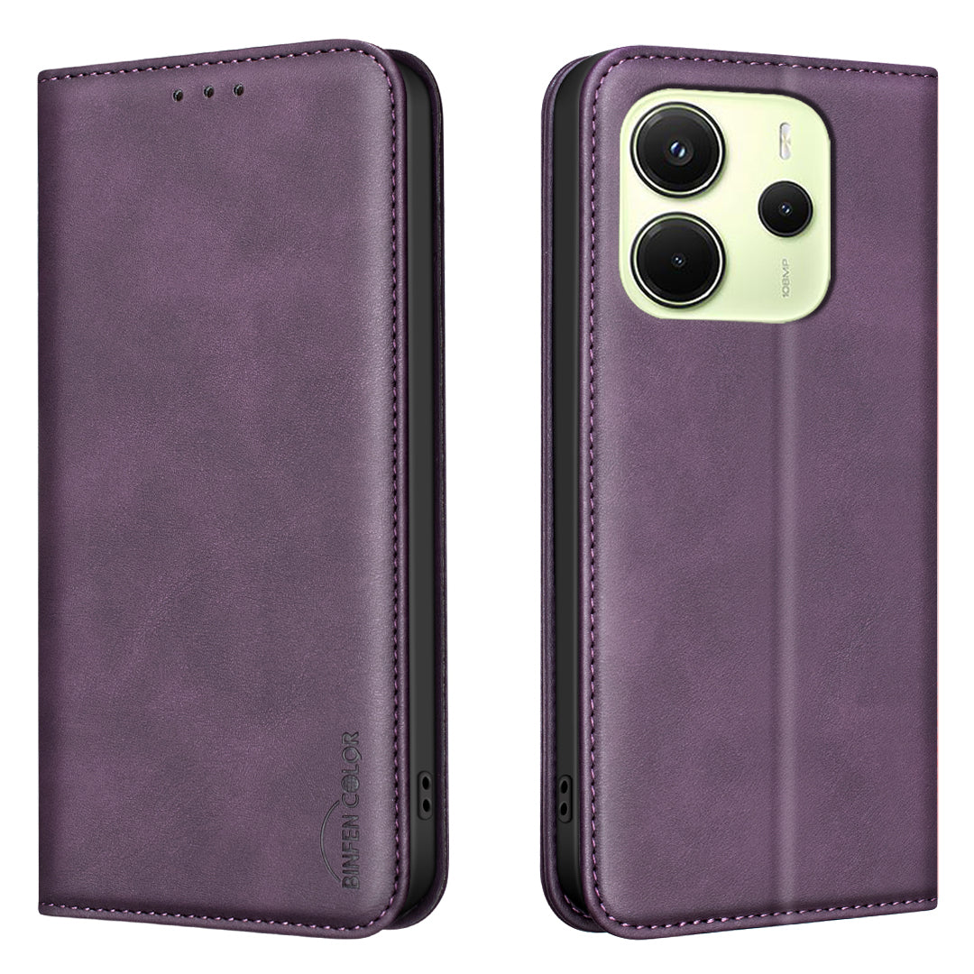 BINFEN COLOR for Xiaomi Redmi Note 14 4G (163.25mm) RFID Blocking Calf Texture PU Leather Phone Cover