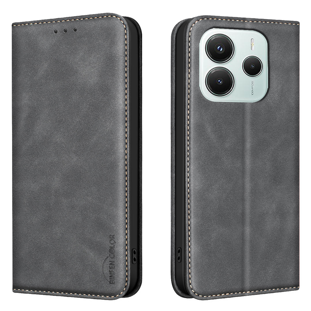 BINFEN COLOR for Xiaomi Poco M7 Pro 5G / Xiaomi Redmi Note 14 5G RFID Blocking Calf Texture PU Leather Phone Cover