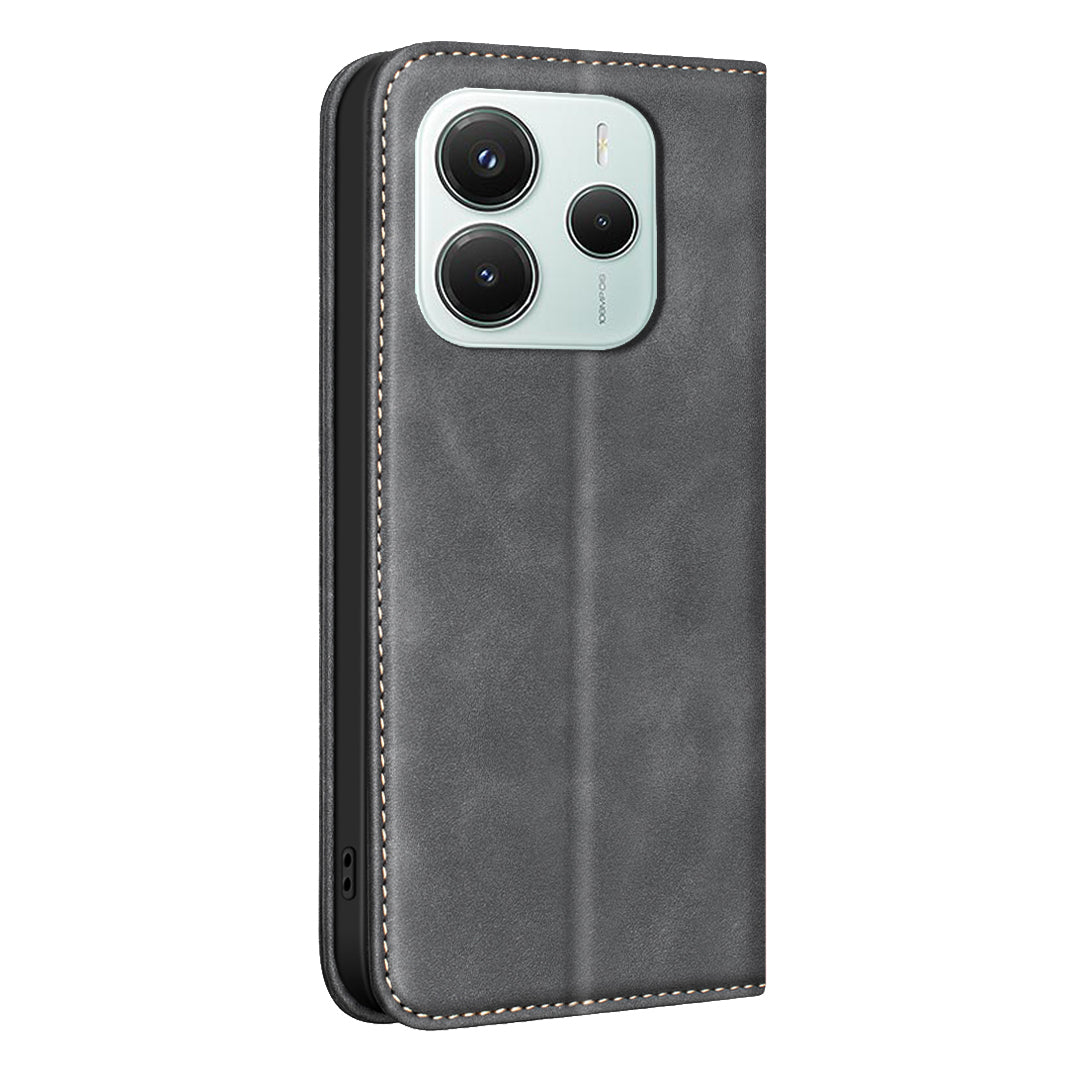 BINFEN COLOR for Xiaomi Poco M7 Pro 5G / Xiaomi Redmi Note 14 5G RFID Blocking Calf Texture PU Leather Phone Cover