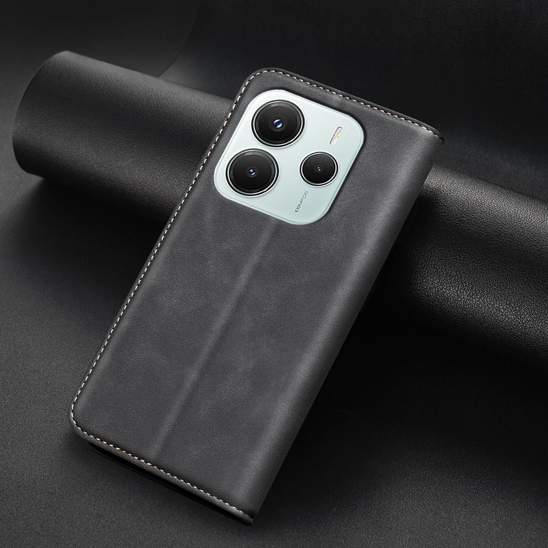 BINFEN COLOR for Xiaomi Poco M7 Pro 5G / Xiaomi Redmi Note 14 5G RFID Blocking Calf Texture PU Leather Phone Cover