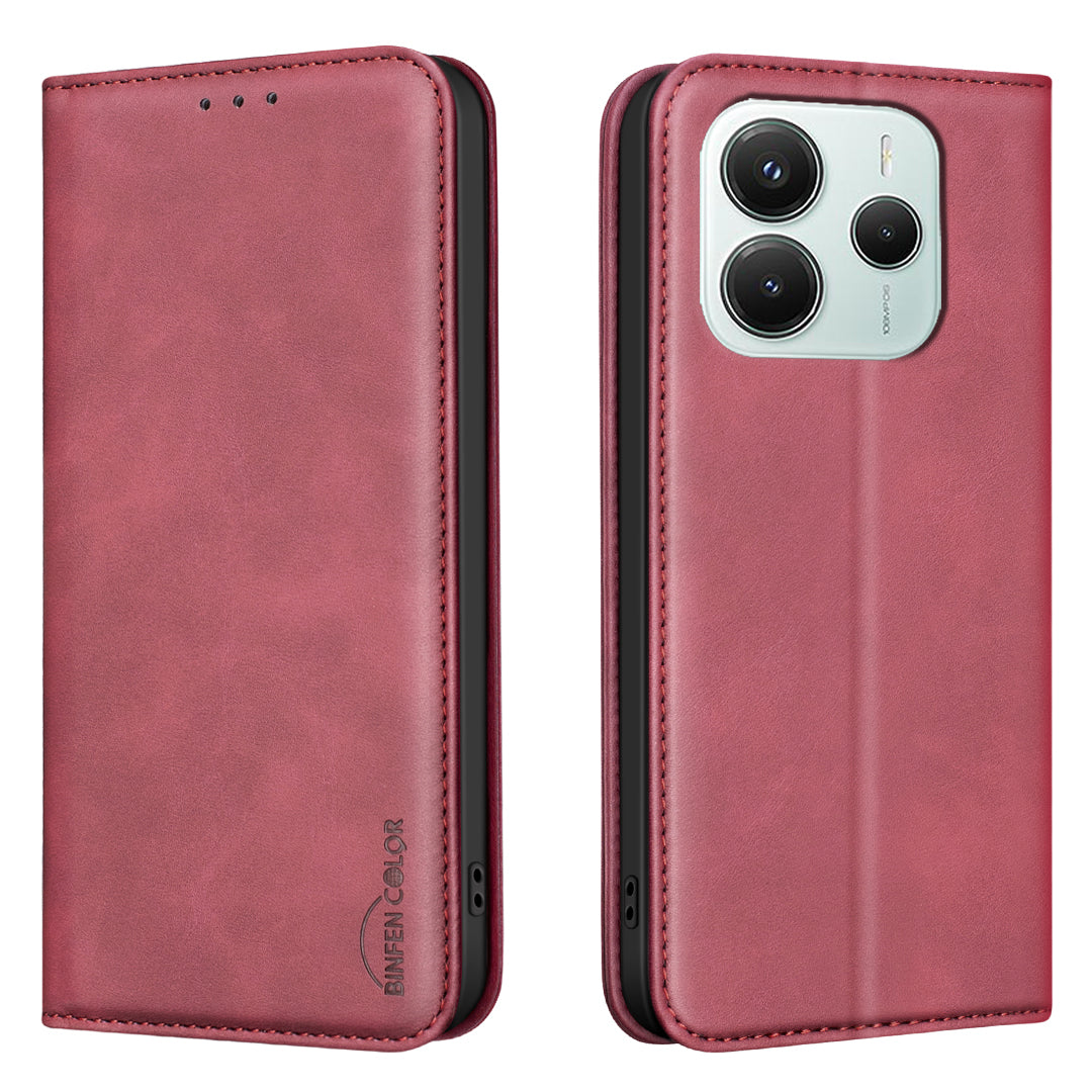 BINFEN COLOR for Xiaomi Poco M7 Pro 5G / Xiaomi Redmi Note 14 5G RFID Blocking Calf Texture PU Leather Phone Cover