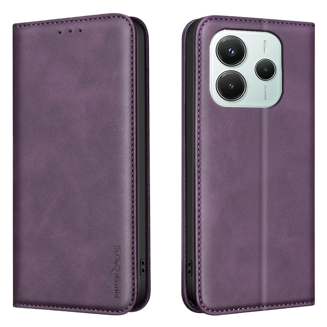 BINFEN COLOR for Xiaomi Poco M7 Pro 5G / Xiaomi Redmi Note 14 5G RFID Blocking Calf Texture PU Leather Phone Cover