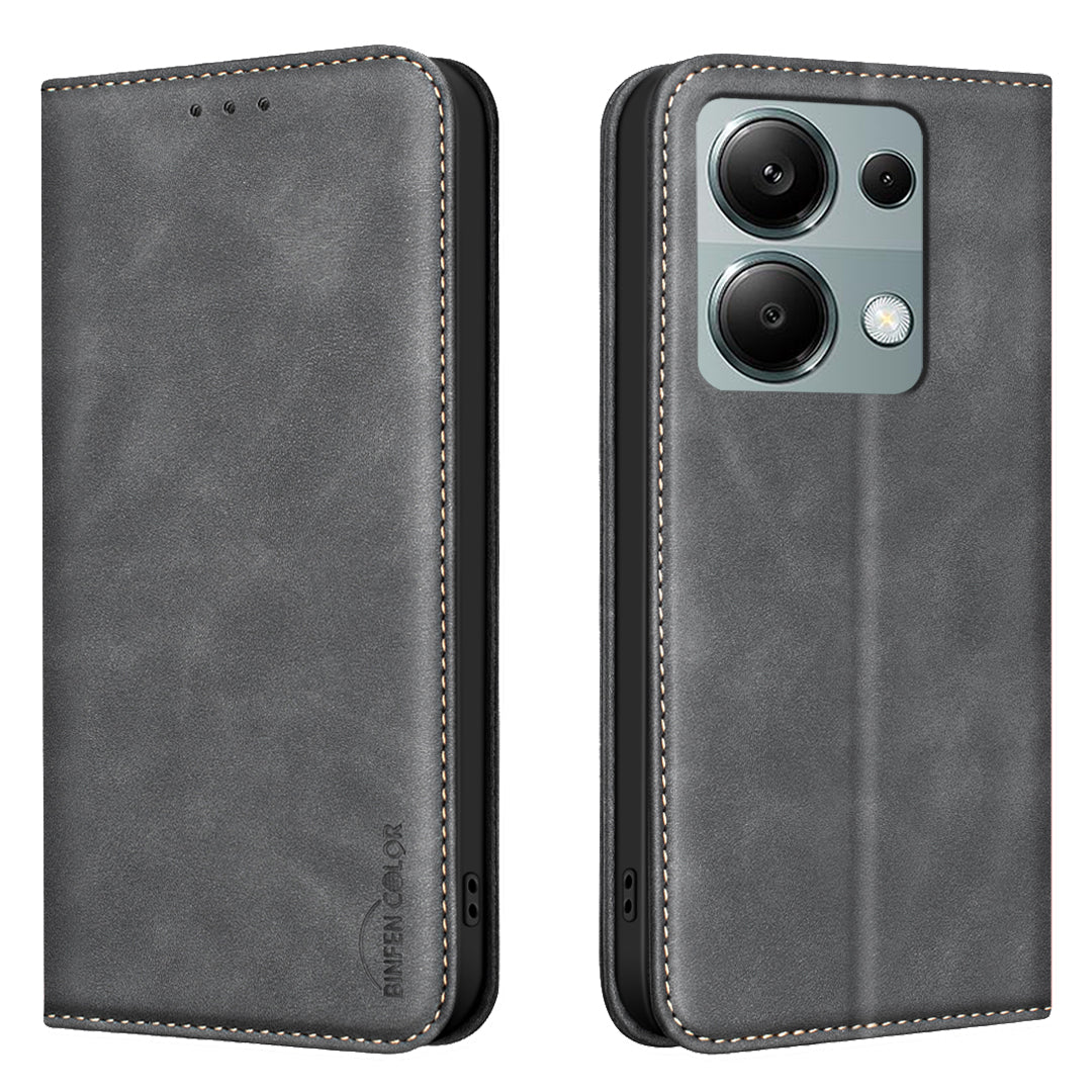 BINFEN COLOR for Xiaomi Poco M6 Pro 4G / Xiaomi Redmi Note 13 Pro 4G RFID Blocking Calf Texture PU Leather Phone Cover