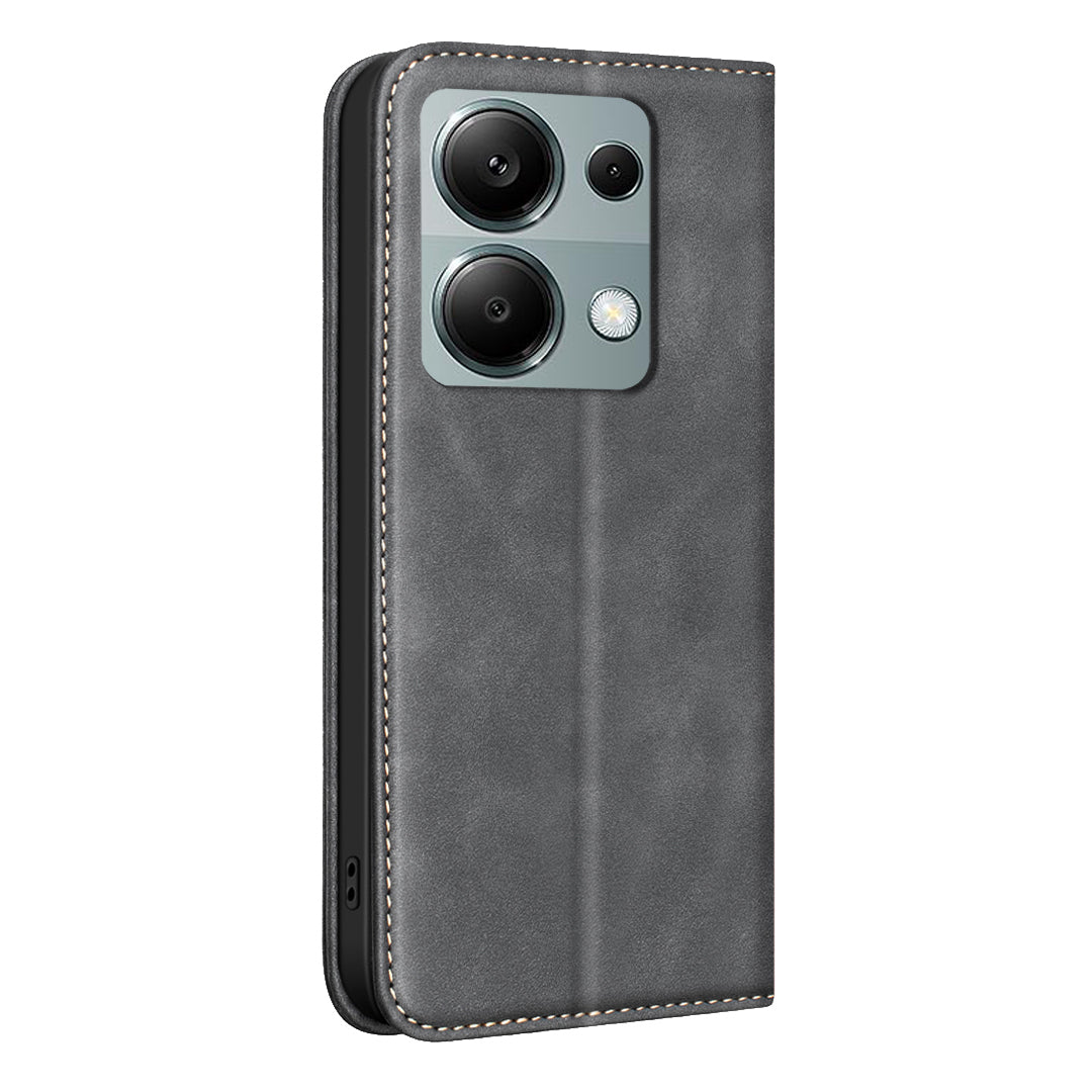 BINFEN COLOR for Xiaomi Poco M6 Pro 4G / Xiaomi Redmi Note 13 Pro 4G RFID Blocking Calf Texture PU Leather Phone Cover