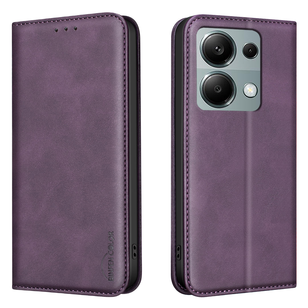 BINFEN COLOR for Xiaomi Poco M6 Pro 4G / Xiaomi Redmi Note 13 Pro 4G RFID Blocking Calf Texture PU Leather Phone Cover
