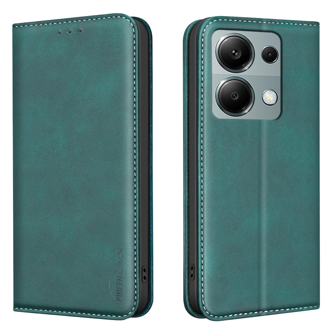 BINFEN COLOR for Xiaomi Poco M6 Pro 4G / Xiaomi Redmi Note 13 Pro 4G RFID Blocking Calf Texture PU Leather Phone Cover