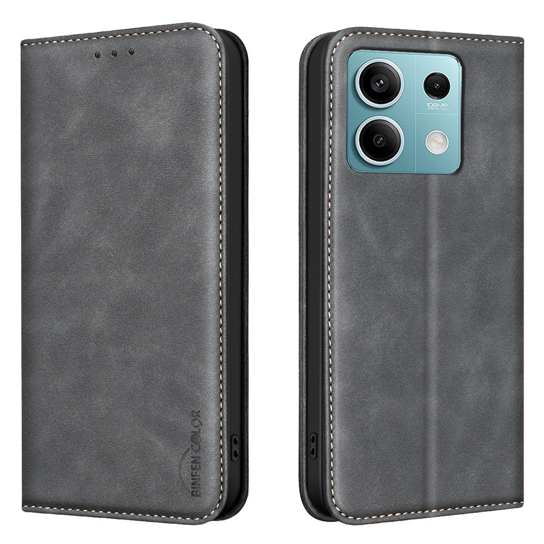 BINFEN COLOR for Xiaomi Redmi Note 13 5G RFID Blocking Calf Texture PU Leather Phone Cover