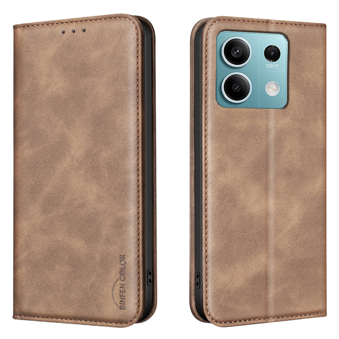 BINFEN COLOR for Xiaomi Redmi Note 13 5G RFID Blocking Calf Texture PU Leather Phone Cover