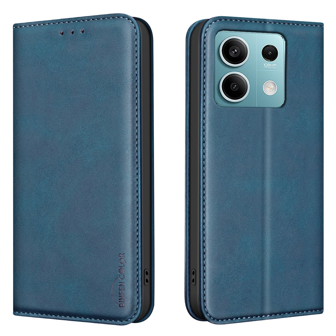 BINFEN COLOR for Xiaomi Redmi Note 13 5G RFID Blocking Calf Texture PU Leather Phone Cover