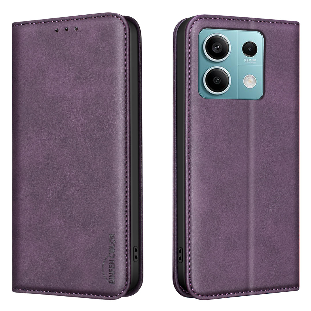 BINFEN COLOR for Xiaomi Redmi Note 13 5G RFID Blocking Calf Texture PU Leather Phone Cover