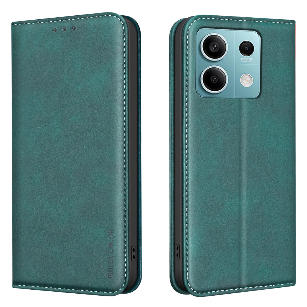 BINFEN COLOR for Xiaomi Redmi Note 13 5G RFID Blocking Calf Texture PU Leather Phone Cover