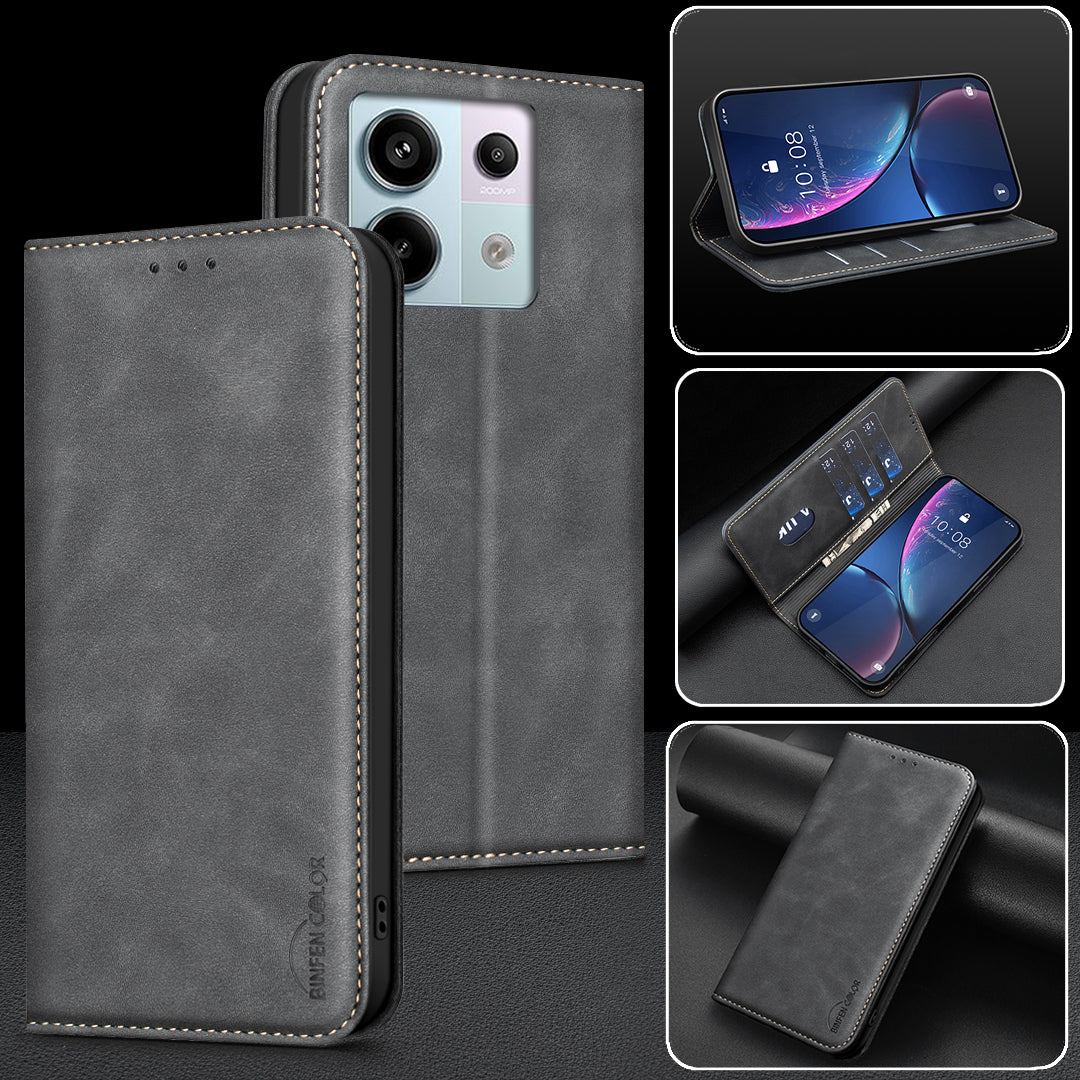 BINFEN COLOR för Xiaomi Redmi Note 13R Pro 5G RFID-blockerande PU-läderfodral med kalvstruktur