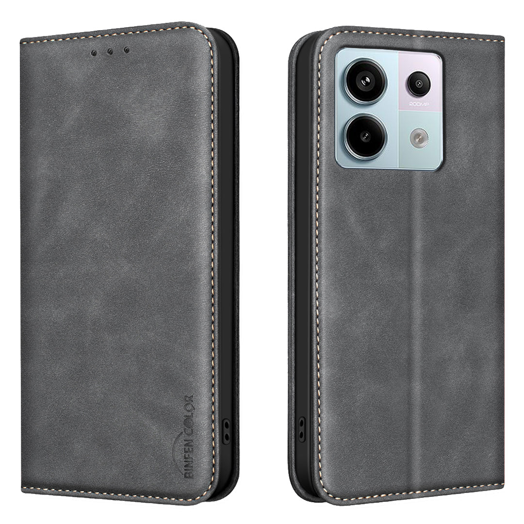 BINFEN COLOR för Xiaomi Redmi Note 13R Pro 5G RFID-blockerande PU-läderfodral med kalvstruktur