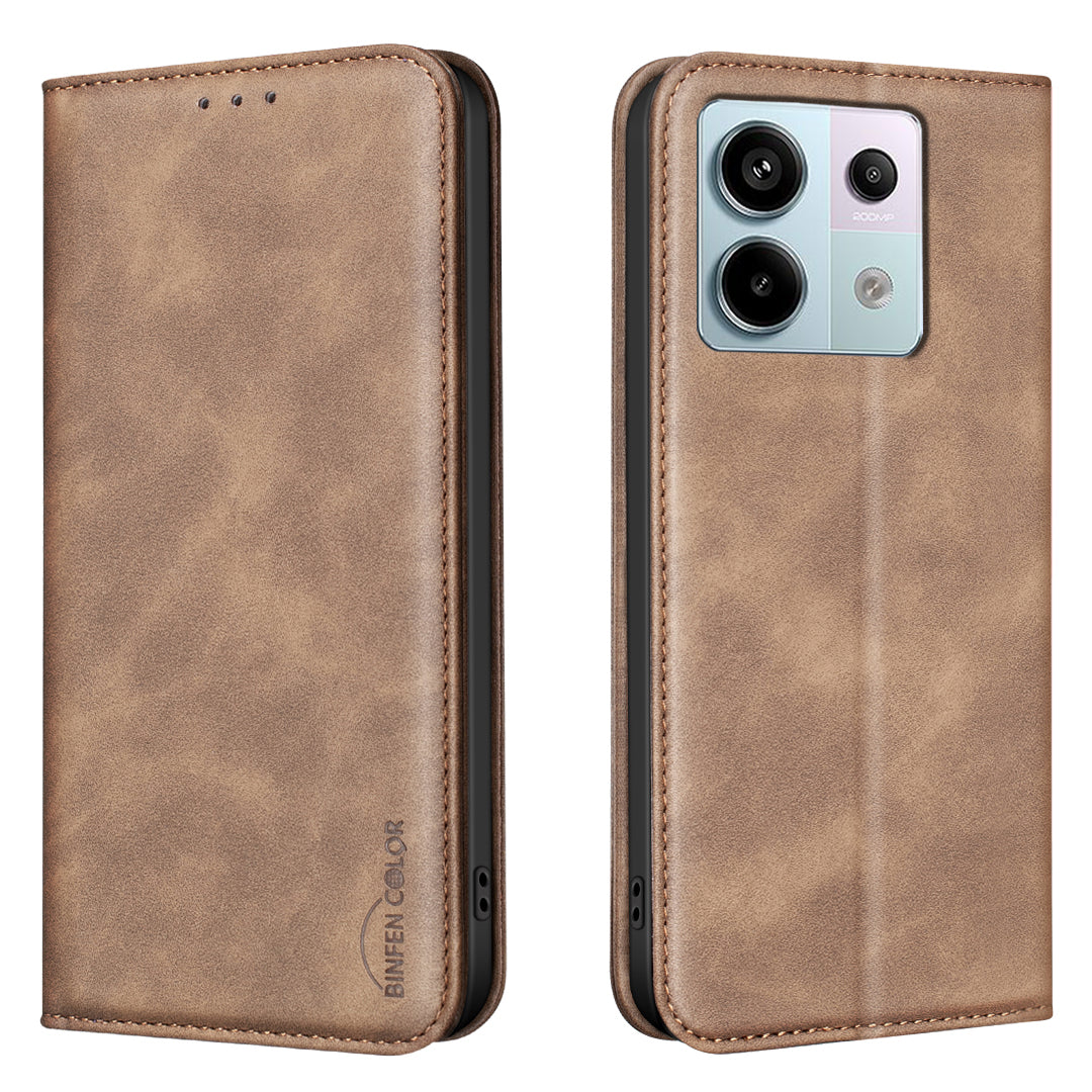 BINFEN COLOR för Xiaomi Redmi Note 13R Pro 5G RFID-blockerande PU-läderfodral med kalvstruktur