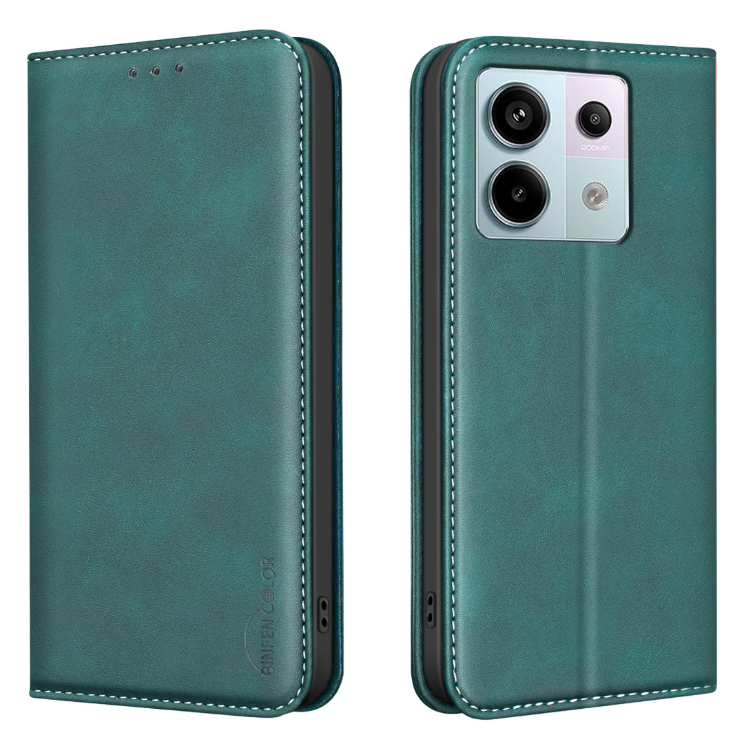 BINFEN COLOR för Xiaomi Redmi Note 13R Pro 5G RFID-blockerande PU-läderfodral med kalvstruktur