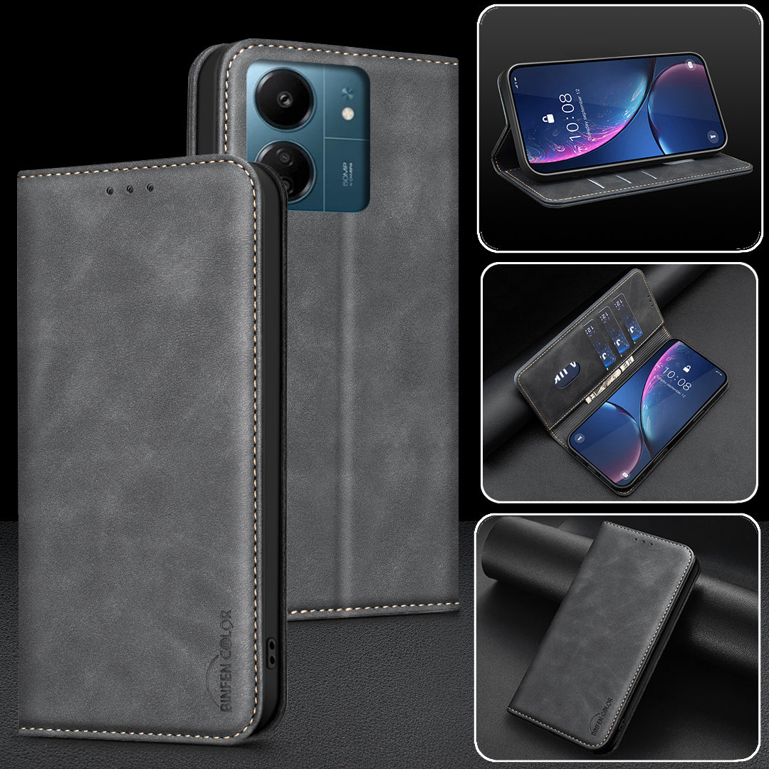 BINFEN COLOR for Xiaomi Redmi 13C 5G / Xiaomi Redmi 13C 4G RFID Blocking Calf Texture PU Leather Phone Cover