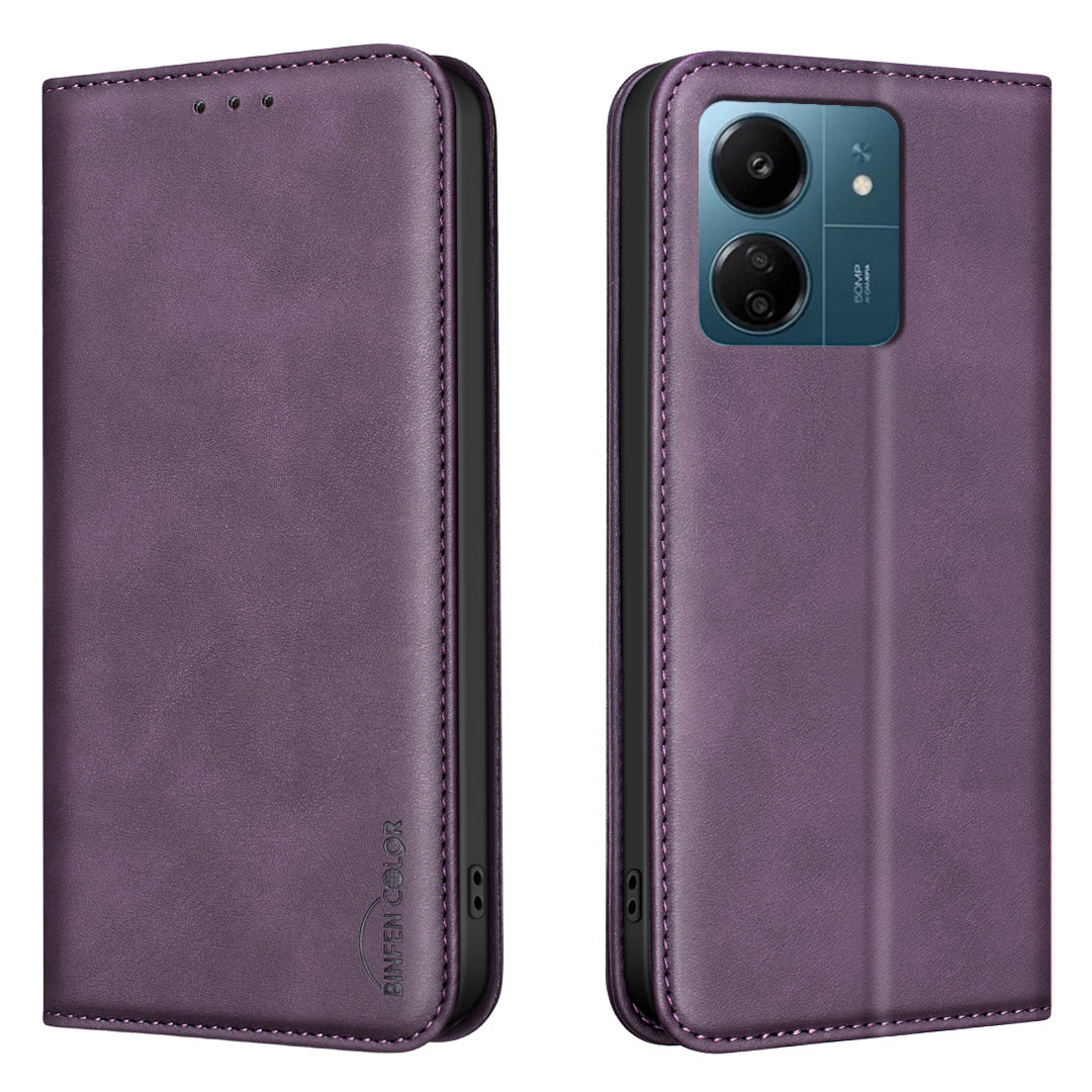 BINFEN COLOR for Xiaomi Redmi 13C 5G / Xiaomi Redmi 13C 4G RFID Blocking Calf Texture PU Leather Phone Cover