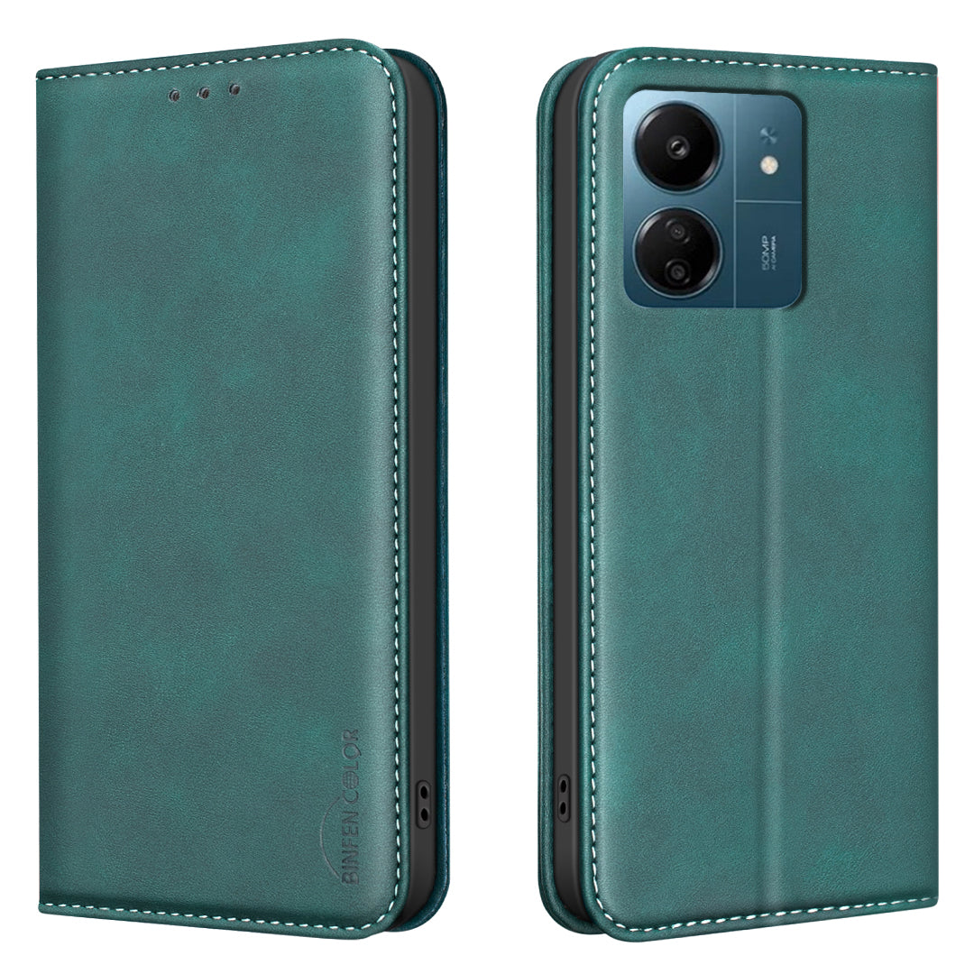 BINFEN COLOR for Xiaomi Redmi 13C 5G / Xiaomi Redmi 13C 4G RFID Blocking Calf Texture PU Leather Phone Cover