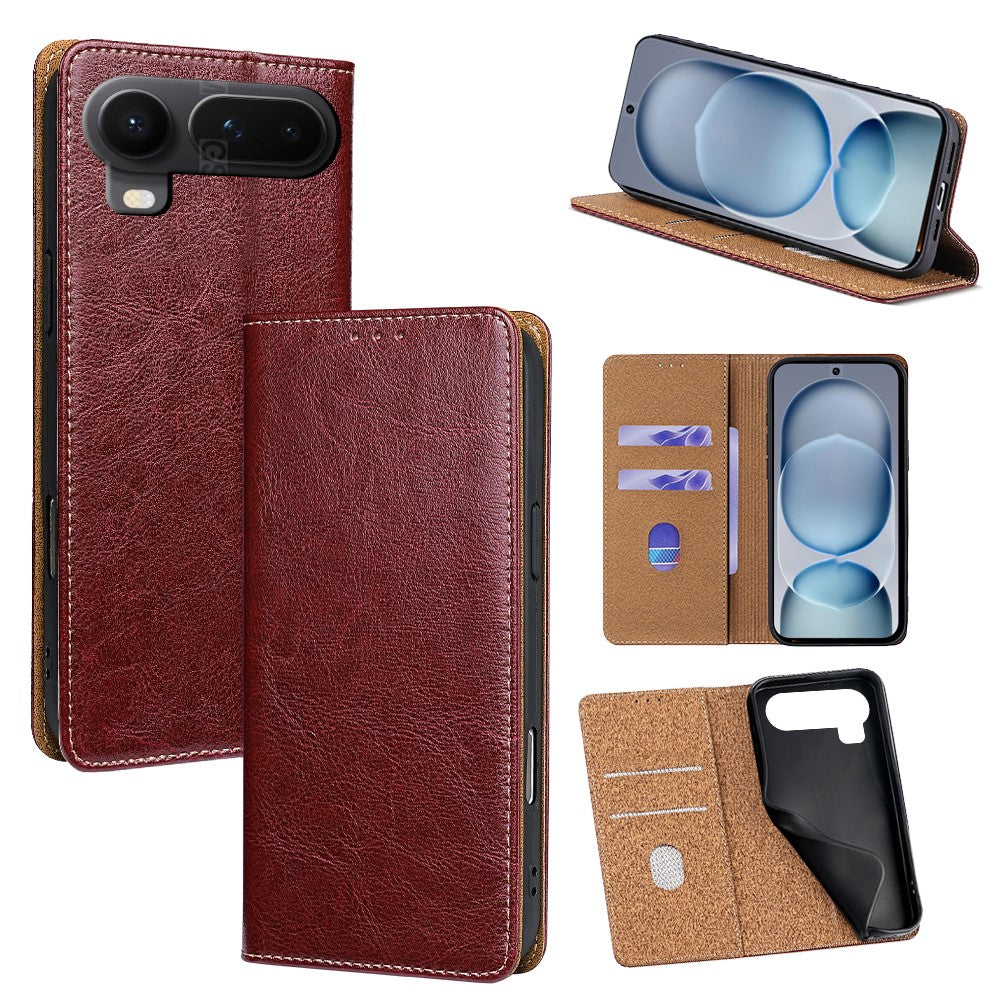 For Honor Magic8 Pro Air 5G Case Genuine Cow Leather Stand Mobile Phone Cover with RFID Blocking Wallet