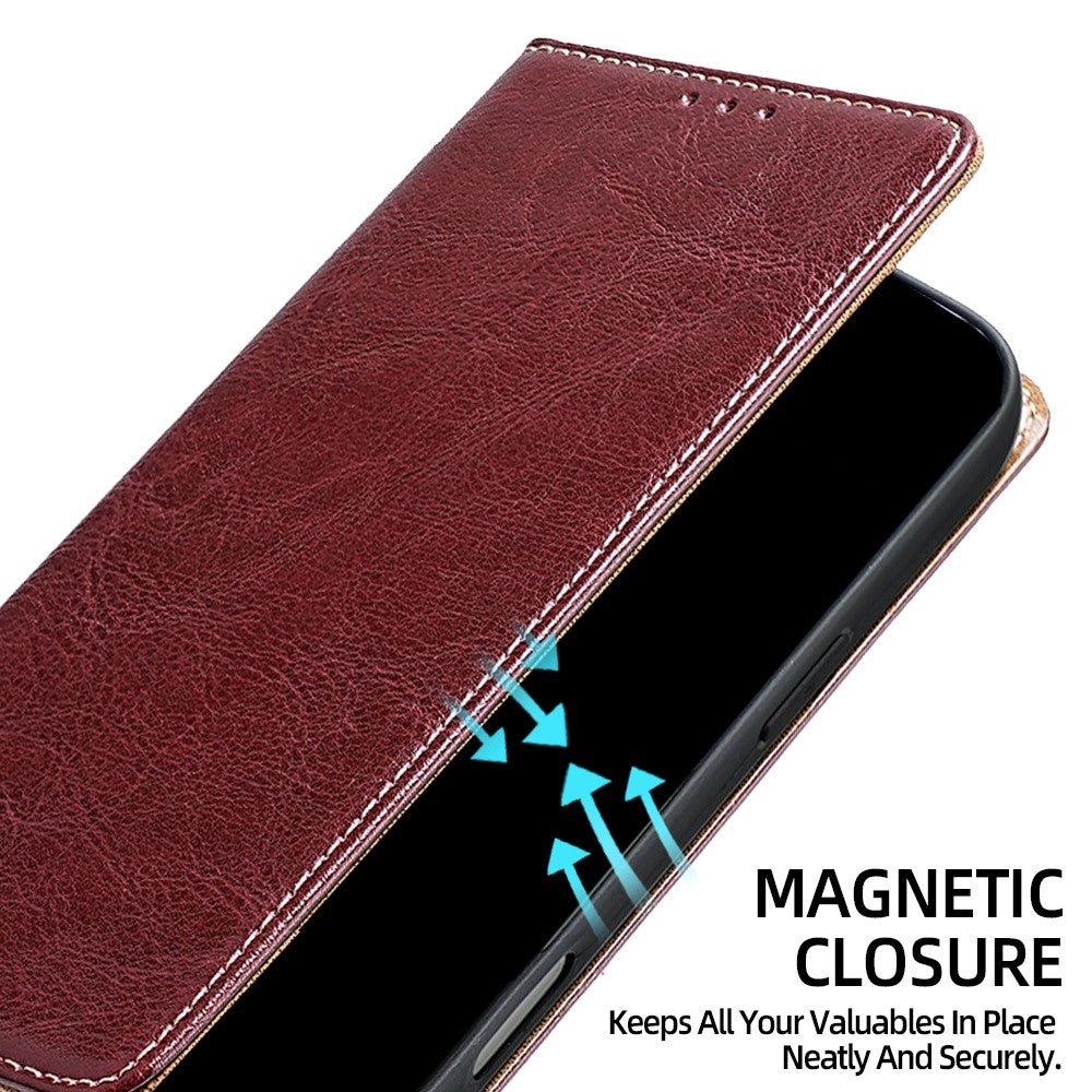 For Honor Magic8 Pro Air 5G Case Genuine Cow Leather Stand Mobile Phone Cover with RFID Blocking Wallet