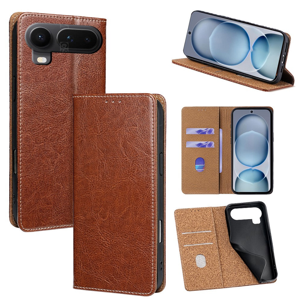 For Honor Magic8 Pro Air 5G Case Genuine Cow Leather Stand Mobile Phone Cover with RFID Blocking Wallet
