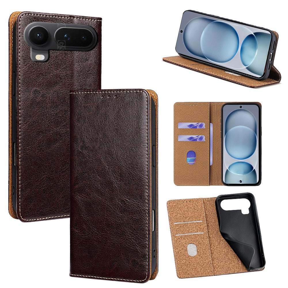 For Honor Magic8 Pro Air 5G Case Genuine Cow Leather Stand Mobile Phone Cover with RFID Blocking Wallet