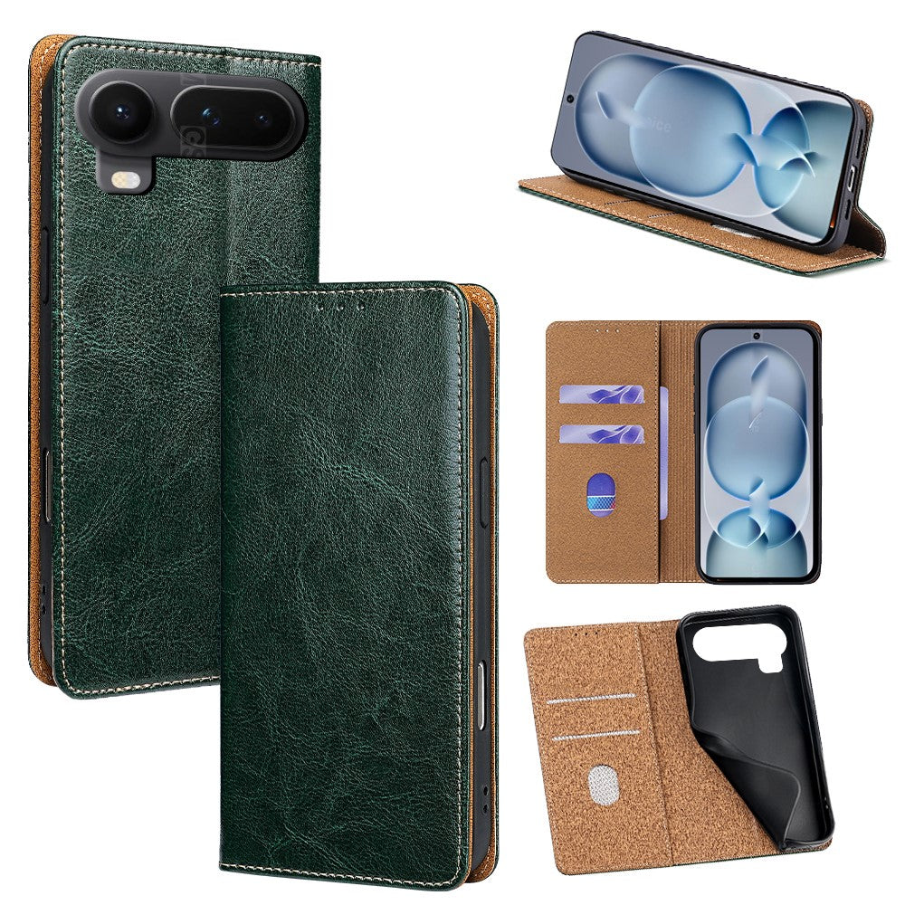For Honor Magic8 Pro Air 5G Case Genuine Cow Leather Stand Mobile Phone Cover with RFID Blocking Wallet