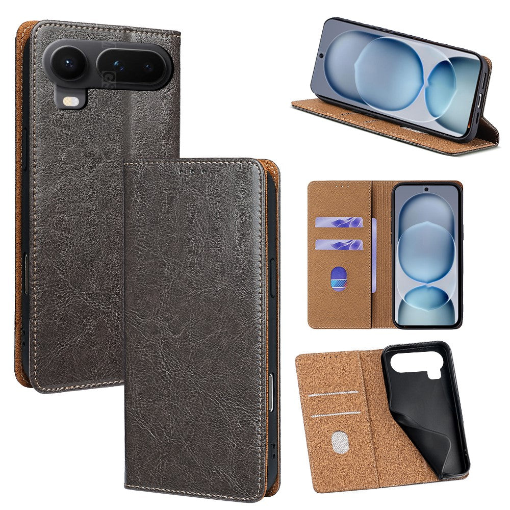 For Honor Magic8 Pro Air 5G Case Genuine Cow Leather Stand Mobile Phone Cover with RFID Blocking Wallet
