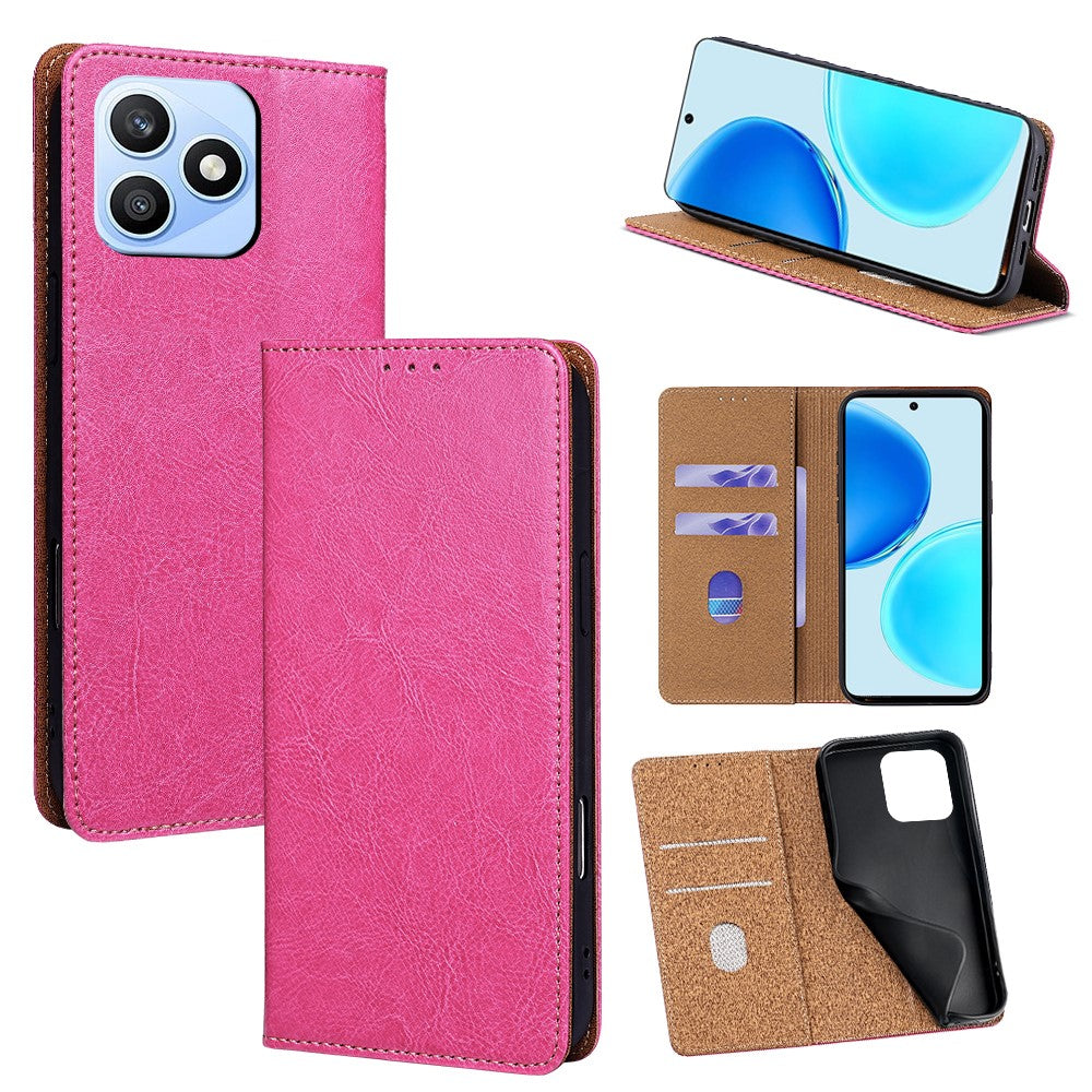 For Honor X8d 4G Case Genuine Cow Leather Stand Mobile Phone Cover with RFID Blocking Wallet
