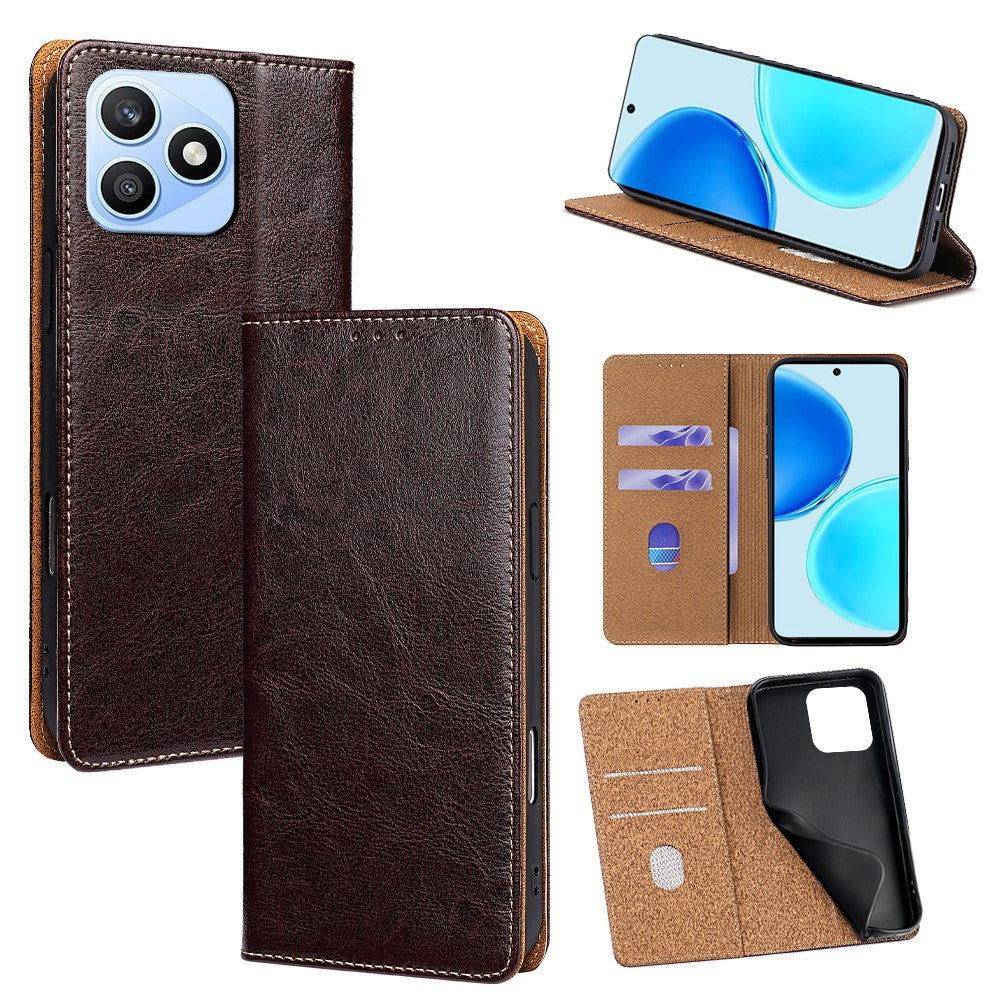 For Honor X8d 4G Case Genuine Cow Leather Stand Mobile Phone Cover with RFID Blocking Wallet
