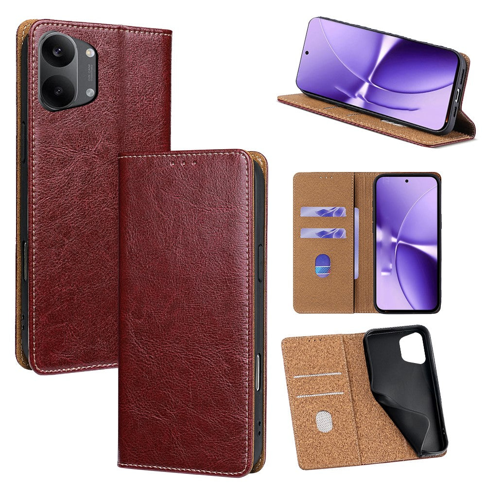 For Xiaomi Redmi Turbo 5 Max 5G Case Genuine Cow Leather Stand Mobile Phone Cover with RFID Blocking Wallet