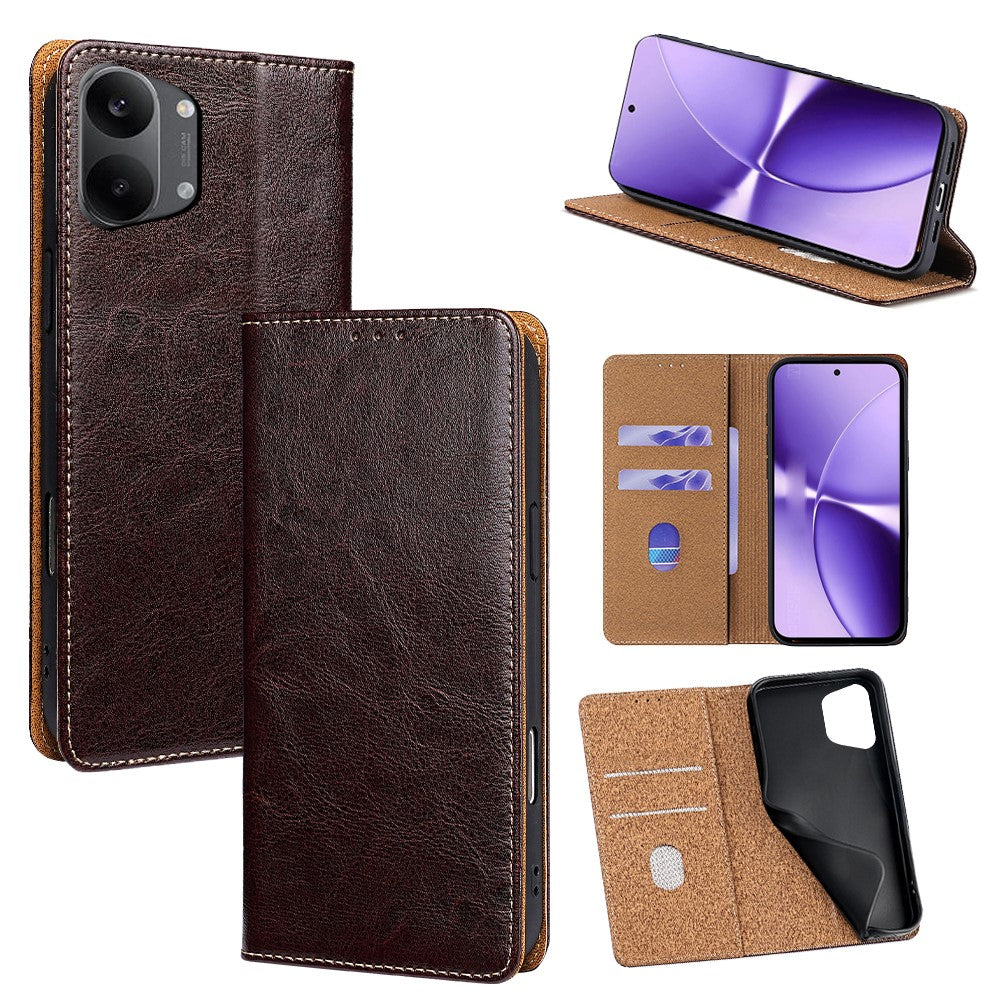 For Xiaomi Redmi Turbo 5 Max 5G Case Genuine Cow Leather Stand Mobile Phone Cover with RFID Blocking Wallet