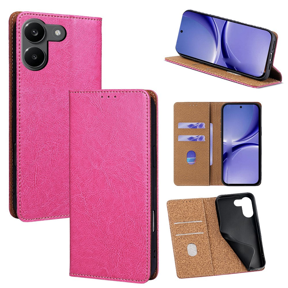 For Xiaomi Redmi Turbo 5 5G Case Genuine Cow Leather Stand Mobile Phone Cover with RFID Blocking Wallet