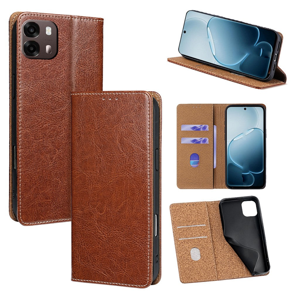 For Oppo A6s 4G Case Genuine Cow Leather Stand Mobile Phone Cover with RFID Blocking Wallet