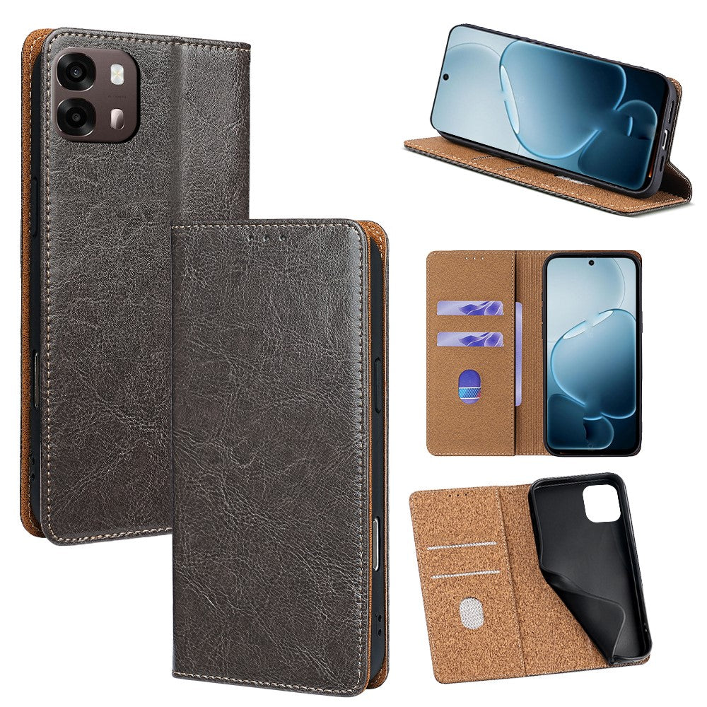 For Oppo A6s 4G Case Genuine Cow Leather Stand Mobile Phone Cover with RFID Blocking Wallet
