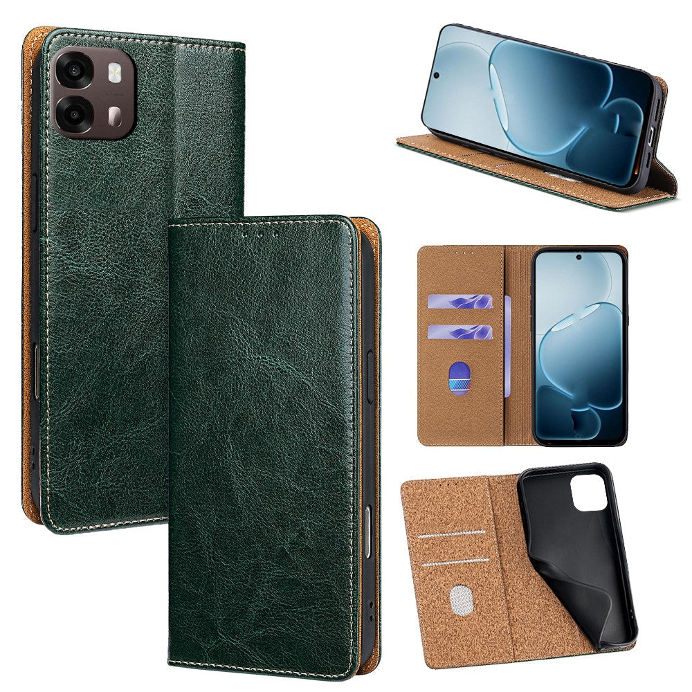 For Oppo A6s 4G Case Genuine Cow Leather Stand Mobile Phone Cover with RFID Blocking Wallet