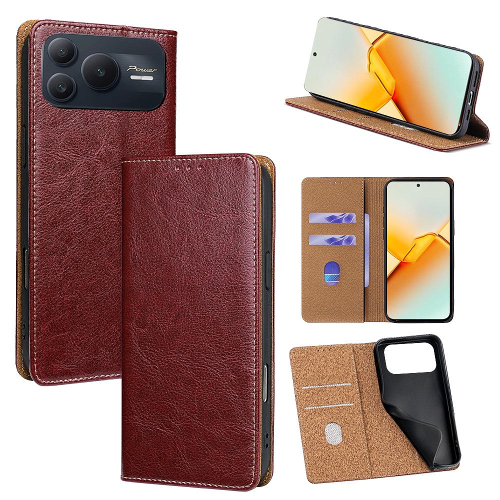 For Honor Power2 5G Case Genuine Cow Leather Stand Mobile Phone Cover with RFID Blocking Wallet