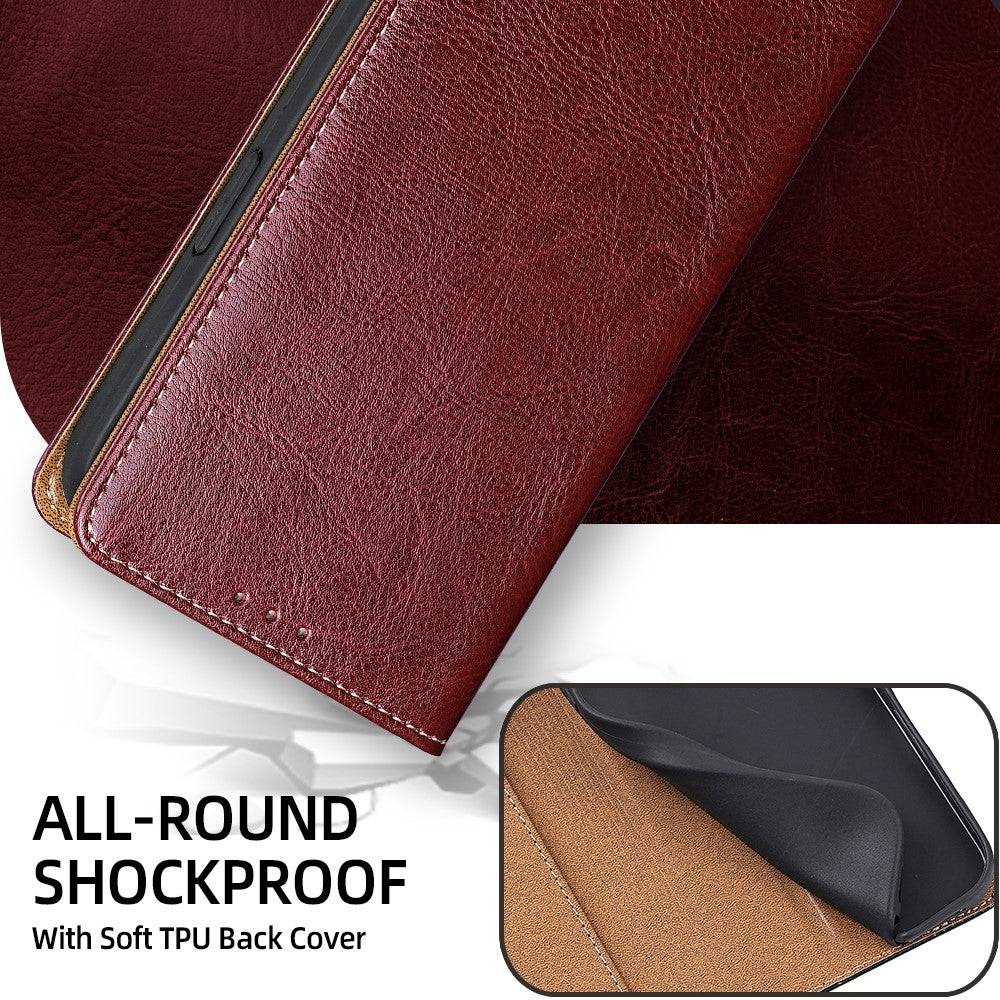 For Honor Power2 5G Case Genuine Cow Leather Stand Mobile Phone Cover with RFID Blocking Wallet