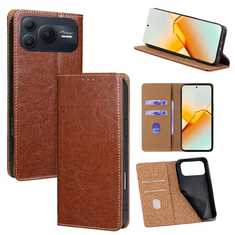 For Honor Power2 5G Case Genuine Cow Leather Stand Mobile Phone Cover with RFID Blocking Wallet