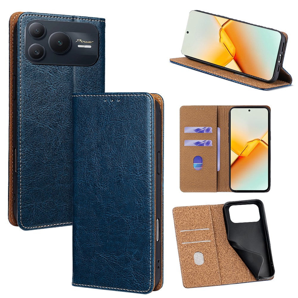 For Honor Power2 5G Case Genuine Cow Leather Stand Mobile Phone Cover with RFID Blocking Wallet