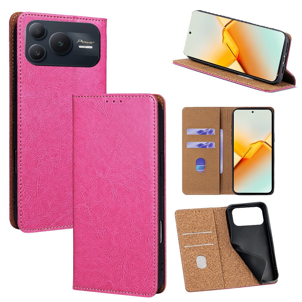For Honor Power2 5G Case Genuine Cow Leather Stand Mobile Phone Cover with RFID Blocking Wallet
