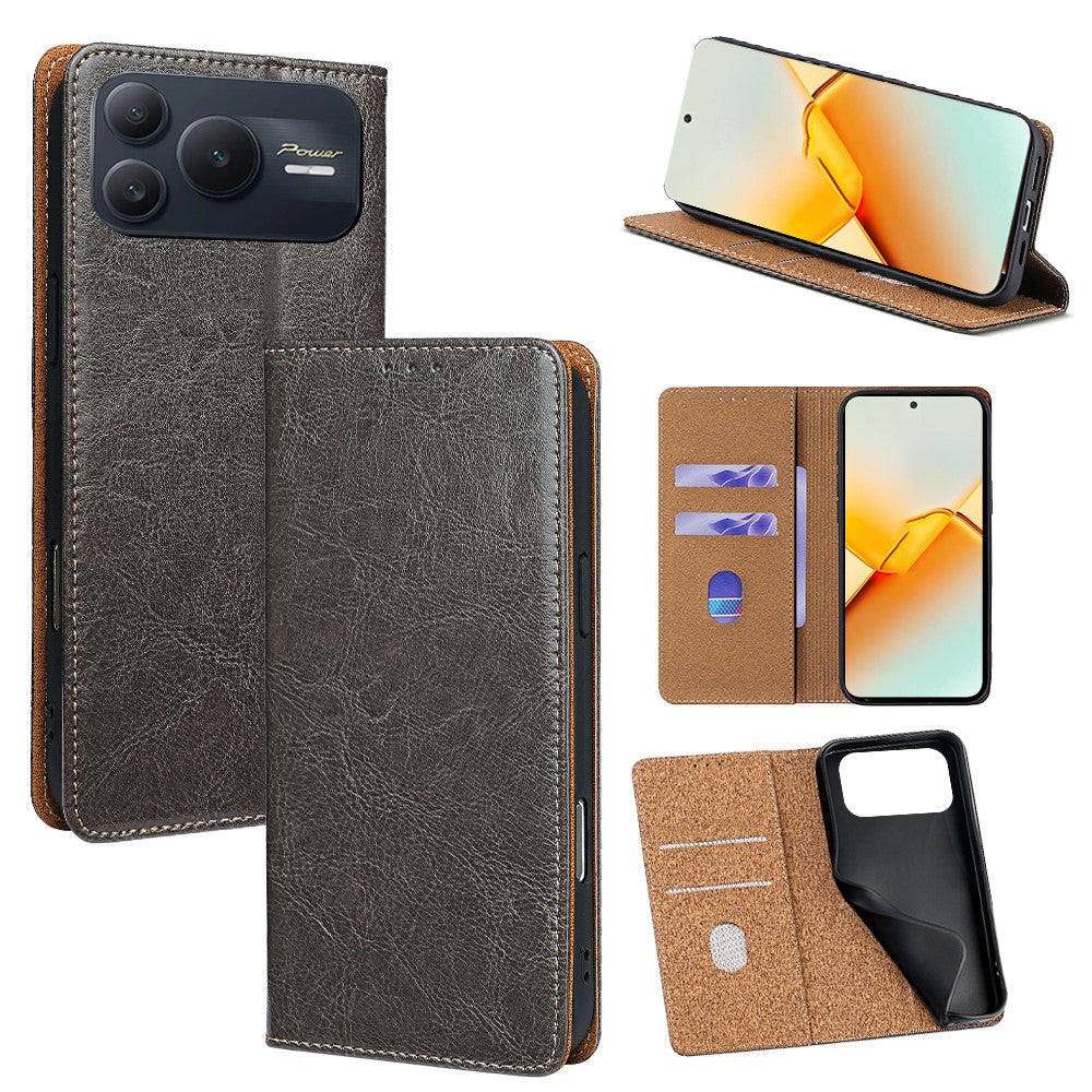 For Honor Power2 5G Case Genuine Cow Leather Stand Mobile Phone Cover with RFID Blocking Wallet