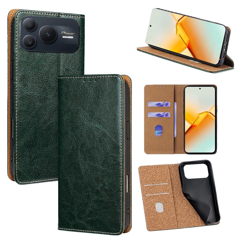 For Honor Power2 5G Case Genuine Cow Leather Stand Mobile Phone Cover with RFID Blocking Wallet
