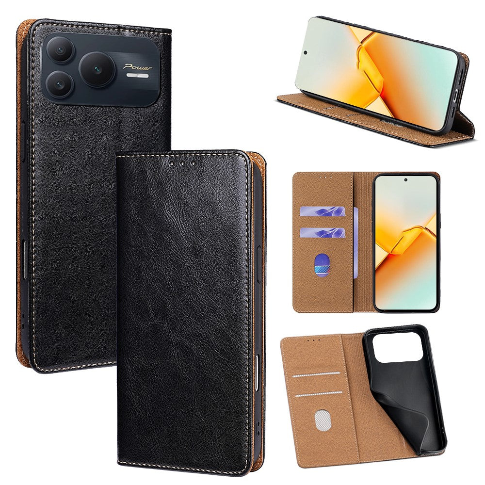 For Honor Power2 5G Case Genuine Cow Leather Stand Mobile Phone Cover with RFID Blocking Wallet