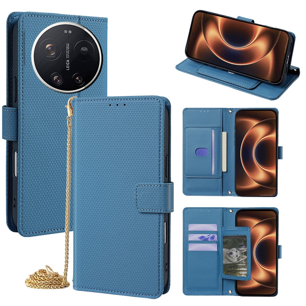 For Xiaomi 17 Ultra 5G Wallet Case Triangle Pattern Imprinted Stand Leather Phone Cover with Shoulder Strap