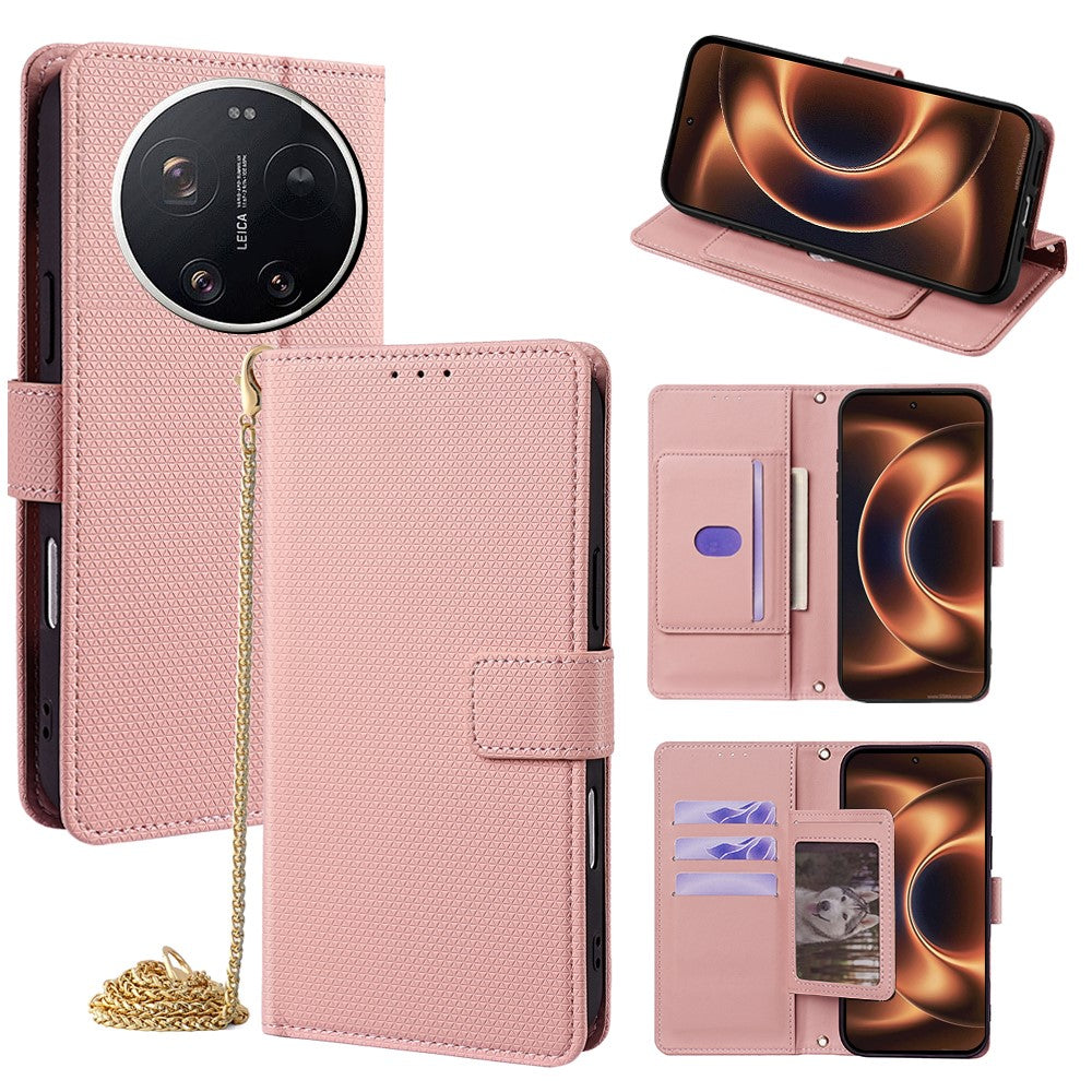 For Xiaomi 17 Ultra 5G Wallet Case Triangle Pattern Imprinted Stand Leather Phone Cover with Shoulder Strap