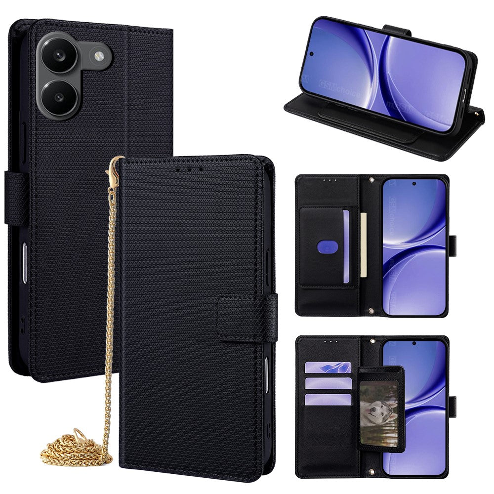 For Xiaomi Redmi Turbo 5 5G Wallet Case Triangle Pattern Imprinted Stand Leather Phone Cover with Shoulder Strap