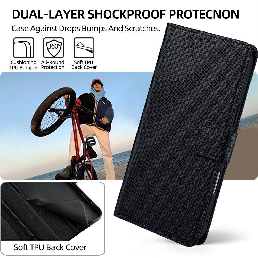 For Xiaomi Redmi Turbo 5 5G Wallet Case Triangle Pattern Imprinted Stand Leather Phone Cover with Shoulder Strap