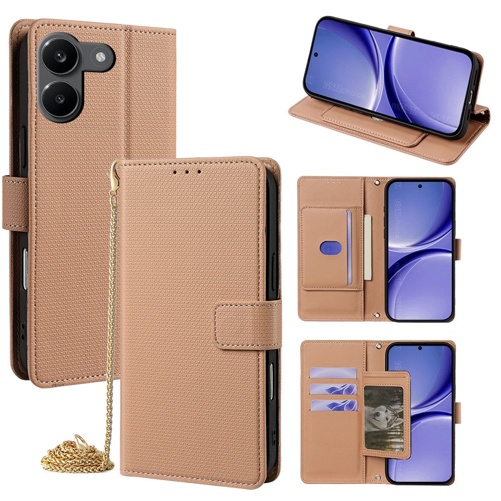 For Xiaomi Redmi Turbo 5 5G Wallet Case Triangle Pattern Imprinted Stand Leather Phone Cover with Shoulder Strap